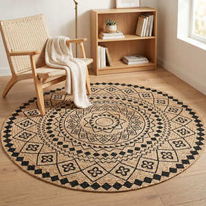Mandala Floral Printed Braided Jute Nursery Rug with Tassels for Kids Room Boho Home & Meditation Corner - Product Image 3