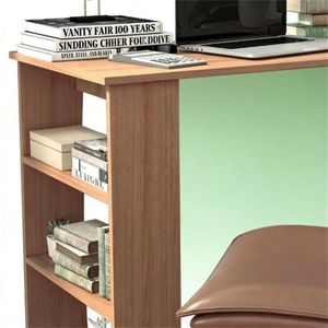 Home Office Teak Wood L-Shaped Corner <b>Desk</b> Space-Saving Computer and Writing <b>Desk</b> - Product Image 4