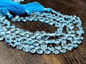 Topacio Azul Natural de 6-7 mm, Cuentas Briolette en Forma de Corazón, Sin Tratar, Sky BT, 8 Pulgadas - Product Image 5