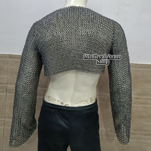 Demi-chemise en maille artisanale en acier doux à manches longues, anneaux rivetés plats, pour armure de chevalier, cosplay et reconstitution historique - Product Image 4