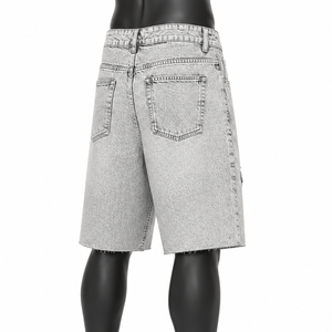 Shorts en jean gris clair déchirés et délavés pour hommes, style baggy, fabrication OEM/ODM, vente en gros, fabricant de shorts en jean streetwear - Product Image 4