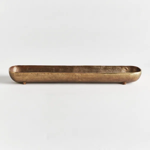 Plateau de service décoratif allongé en bronze rustique sur mesure pour l'aménagement intérieur de luxe – Grand plateau en métal en forme de bateau - Product Image 2