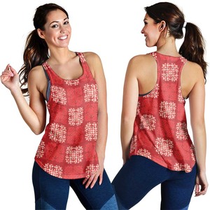 Custom Women's Red <b>Floral</b> Pattern Tank <b>Top</b> Scoop Neck Breathable Knitted Polyester Casual Style Digital Printing - Product Image 1