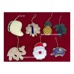 Indian Manufacturer Handmade Zari Embroidery Beaded High Quality Durable Christmas Tree Hanging Decoration Ornaments - Product Image 1