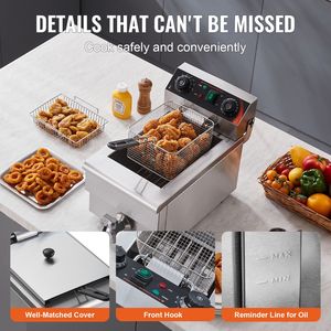 Friggitrice Elettrica Commerciale da Banco 1500W con Cestello in Acciaio Inox 11.6Qt/11L, Friggitrice a Gas Monofase con Timer - Product Image 6