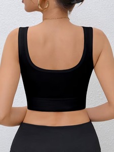 Women Cross Back Open Back Sports Bra Thin Strap Square <b>Neck</b> Yoga Crop Top Removable <b>Padded</b> Gym Workout Active Wear Bralette - Product Image 6