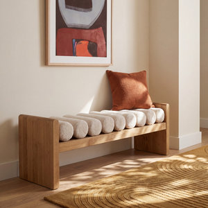 Bancs de patio Waverly pour chambre à coucher, bancs longs capitonnés en bois, tabourets modernes et minimalistes pour la fin du lit ou l'entrée, meubles de siège - Product Image 1