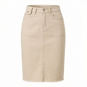 High Waist <b>Women</b> <b>Denim</b> Pencil <b>Skirt</b> Knee-Length Solid Color Casual Style With Pocket Woven Fabric All Seasons Wear - Product Image 1