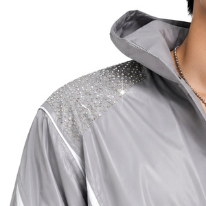 Wholesale Hooded Nylon Jogger Tracksuit Sets Reflective Panel Lightweight Nylon Tracksuit Sets With <b>Rhinestones</b> men's <b>jackets</b> - Product Image 4