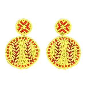 Wholesale Custom Team <b>Spirit</b> Softball Jewelry Handmade <b>Optic</b> Yellow Bead Earrings Boutique Sports Women and Girls Accessories - Product Image 1
