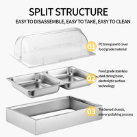 Nampan Sajian Persegi Panjang Stainless Steel Yurtrain dengan Kotak Es 9L, Nampan Makanan Buffet dengan Kompartemen untuk Menjaga Makanan Tetap Segar
