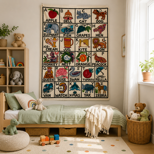 Luxury Kashmiri Hand Woven Bohemian <b>Canvas</b> <b>Wall</b> Hanging 3x2 Feet Durable Eco-Friendly Kids Education Alphabets Decor - Product Image 3