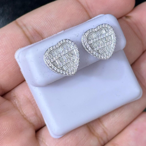 Pendientes de Diamantes con Corte Baguette en Forma de Corazón, Plata 925, Engaste de Canal, Joyería Romántica para Mujer, para Boda - Product Image 1