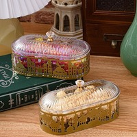 2 plateaux de Ramadan avec couvercle, en métal doré, pour l'Aïd Moubarak, décorations de table, plateau de service alimentaire, islam, musulman, Al-Fitr, biscuits