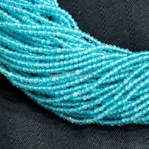 Cuentas redondas microfacetadas de calcedonia azul natural de 2 mm, cuentas de calcedonia azul para la fabricación de joyería, venta al por mayor, corte de diamante facetado - Product Image 6