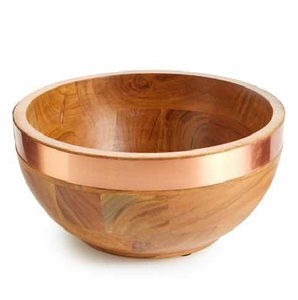 Tazón de Madera Premium Hecho a Mano con Borde Metálico, Tazón de Lujo para Servir y para Ensaladas, para Cocina y Comedor - Product Image 1