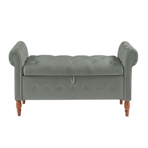 Grey Velvet Rectangular Sofa <b>Stool</b> Multifunctional Storage <b>Bedroom</b> Furniture - Product Image 2