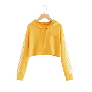 เสื้อฮู้ดครอปสีเหลืองสำหรับผู้หญิง แขนยาว สั่งทำขายส่งจากสหรัฐอเมริกา เสื้อฮู้ดลำลองสำหรับฤดูหนาว สไตล์สตรีทแฟชั่น ผู้ผลิตจากโรงงาน - Product Image 2