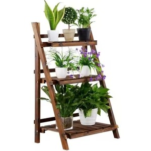 Soporte de madera para flores de 2 niveles, diseño rústico para uso en interiores con plantas verdes, acabado natural sin recubrimiento, soporte de madera para plantas - Product Image 5