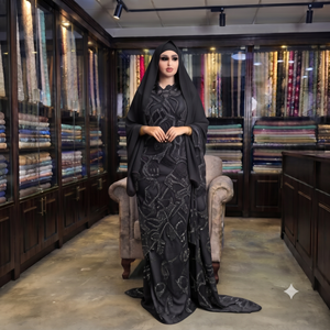 Robe traditionnelle somalienne de luxe écologique en tissu Fransawi Dirac Slub blanc doux et transparent pour filles, idéale pour les mariages et les fêtes, avec châle assorti - Product Image 3