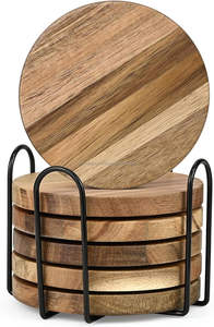 Juego de 6 Posavasos de Madera de Acacia con Soporte, Duraderos y Ecológicos, Protección para Mesa, para Uso en Interiores y Exteriores, por Smark Exports - Product Image 3