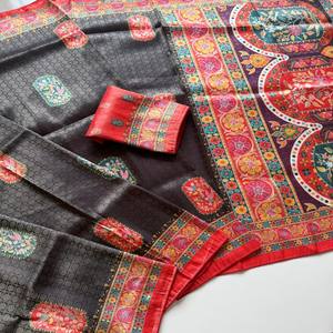 VASTRA COTTAGE Sari de seda suave para mujer con tejido jacquard y estampado digital de pashmina, sari de fiesta étnico de alta calidad - Product Image 2