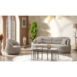 Modern Curved Boucl Sectional <b>Sofa</b> Set Luxury Minimalist Living Room Couch with Soft Cushions Beige Designer - Product Image 2