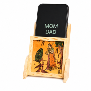 Support de téléphone portable en bois artisanal avec pierres précieuses – Support décoratif indien pour téléphone - Product Image 2