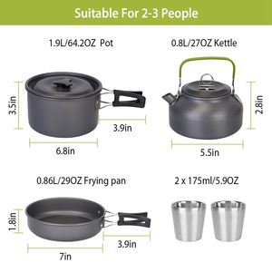 Ensemble de 12 ustensiles de cuisine en aluminium pour le camping en plein air, la randonnée, les pique-niques - Comprend un réchaud, des casseroles, des poêles, une tasse, une fourchette, une cuillère, un couteau - Product Image 5