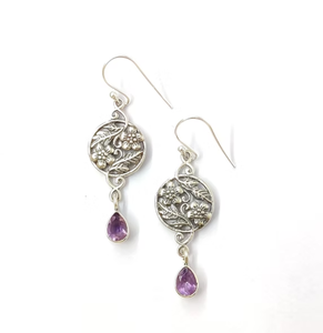 Designer 925 Sterling <b>Silver</b> Detailed Elegant Classic Amethyst Drop <b>Earrings</b> for Women Handmade <b>Wedding</b> Party Jewelry Collection - Product Image 3