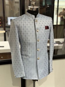 Blazer de luxe jacquard à simple boutonnage pour homme, style Jodhpuri Bandhgala, pour réception de mariage, costume indo-occidental, pour la vente en gros et l'exportation - Product Image 3