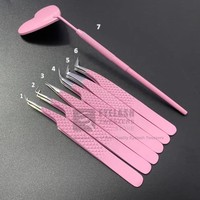 Pince à épiler professionnelle Diamond Grip pour extensions de cils, 90 degrés, droite et courbée, en acier inoxydable, rose pâle, pour cils délicats
