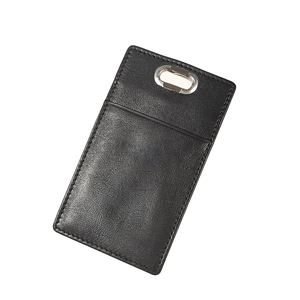 Porte-badge d'identité Castello en cuir de vachette de haute qualité, sécurisé RFID, fin et léger, fait main, en cuir tanné végétal noir, unisexe, ouvert - Product Image 2