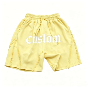 Shorts de sport unisexe personnalisés à impression numérique, bleu marine avec bordure jaune, en polyester/coton 140g, légers et à coupe ample, anti-humidité - Product Image 4