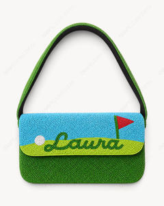 Sac à bandoulière de golf perlé fait main Vert Bleu Motif terrain de golf Drapeau Balle Design Sac de soirée pour femme Fabricant Grossiste - Product Image 2