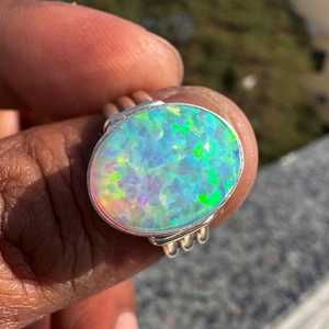 Handmade Aurora Opal <b>Ring</b> Sterling <b>Silver</b> Unisex Statement Gemstone Jewelry Gift For Her Elegant Minimalist Made Set - Product Image 3