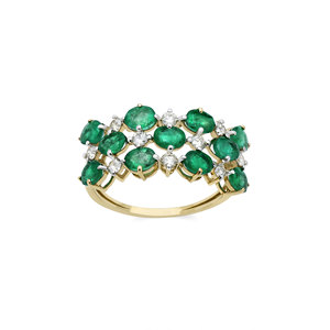 Anillo de Oro Amarillo Sólido de 14K con Esmeralda Verde Ovalada y Racimo de Diamantes, Anillo Ancho de Joyería Fina, Anillos de Piedras Preciosas al por Mayor para Mujeres, Bodas y Fiestas - Product Image 1