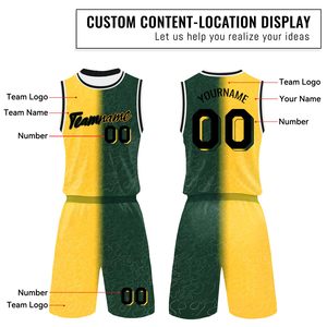 Ensemble de maillots de basket-ball jaune-vert personnalisés, idéal pour les ligues et l'entraînement, uniforme de basket-ball de haute qualité, coutures renforcées - Product Image 2