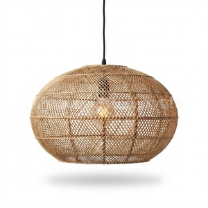 Woven Rattan <b>Lamp</b> <b>Shade</b> Natural Handmade Lampshade <b>Wicker</b> Pendant Light Cover Bohemian Hanging Ceiling Light Decor - Product Image 1