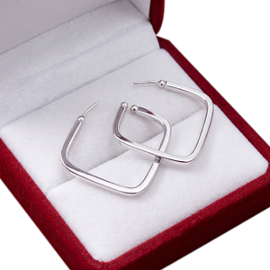 Pendientes de Aro Abiertos Cuadrados Geométricos de Plata de Ley 925 al por Mayor, Joyería Fina, Memoria Jewels - Product Image 5