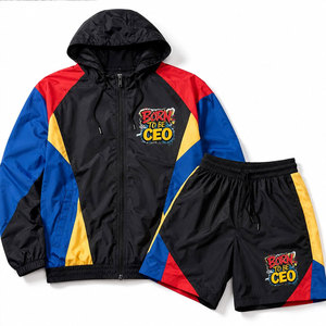 OEM <b>Men</b> Sets Two Piece Custom Windbreaker Shorts and <b>Jacket</b> Tracksuit Reflective Zip up Nylon Two Piece Windbreaker Short Set - Product Image 1