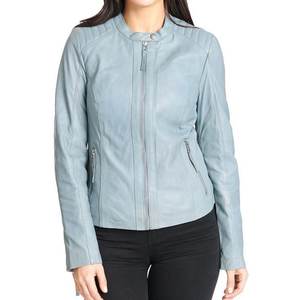 Vestes pour femmes bleu ciel avec logo personnalisé très demandées, vestes classiques, manteaux en cuir élégants pour l'hiver, vestes bomber authentiques, streetwear - Product Image 2