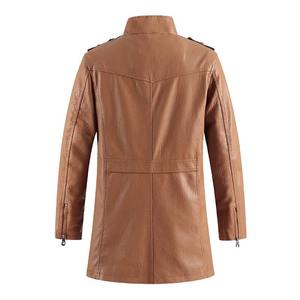 Manteau long en similicuir noir, col montant, fermeture boutonnée, style moto, vêtement d'extérieur décontracté pour l'automne - Product Image 6
