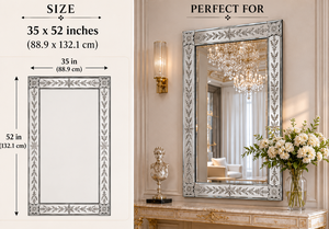 Venetian Square <b>Rectangle</b> <b>Wall</b> <b>Mirror</b> Etched Floral Beveled Frame Antique Silver Full Length Decorative Luxury Handmade Home Dec - Product Image 5