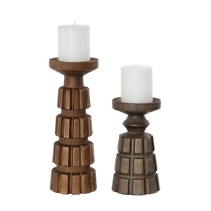 Magnifique ensemble de 2 bougeoirs en bois, fabrication artisanale haut de gamme, pour la maison, la table, les mariages, les fêtes, Noël, à prix avantageux - Product Image 3