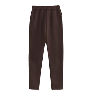 Ensemble de survêtement décontracté unisexe en coton 100% écologique marron, couleur unie, 2 pièces, sweat à capuche zippé à manches longues pour femme - Product Image 2