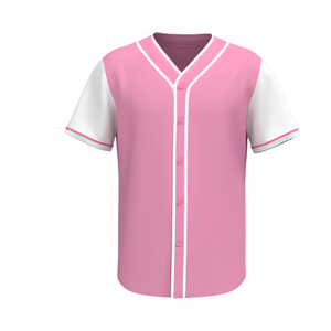 Maillot de baseball rose pour homme, manches courtes, col en V, bordure contrastante, coupe classique, couleur unie, chemise de sport décontractée - Product Image 1