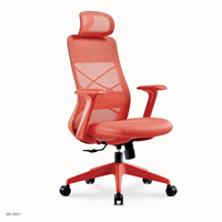 Chaise de bureau moderne et colorée à dossier haut en maille avec appui-tête, siège rembourré, cadre à dossier croisé et base à cinq branches pour espaces de travail.