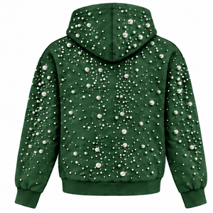 Sweat-shirt à capuche unisexe vert forêt perlé, coupe oversize, style streetwear, avec poche kangourou, vêtement de mode personnalisé - Product Image 2