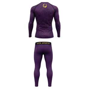 Ensemble de vêtements de sport pour homme, manches longues et leggings, couleur violet foncé, performance active, compression, entraînement, fitness, gym, sportswear, athlétique - Product Image 2